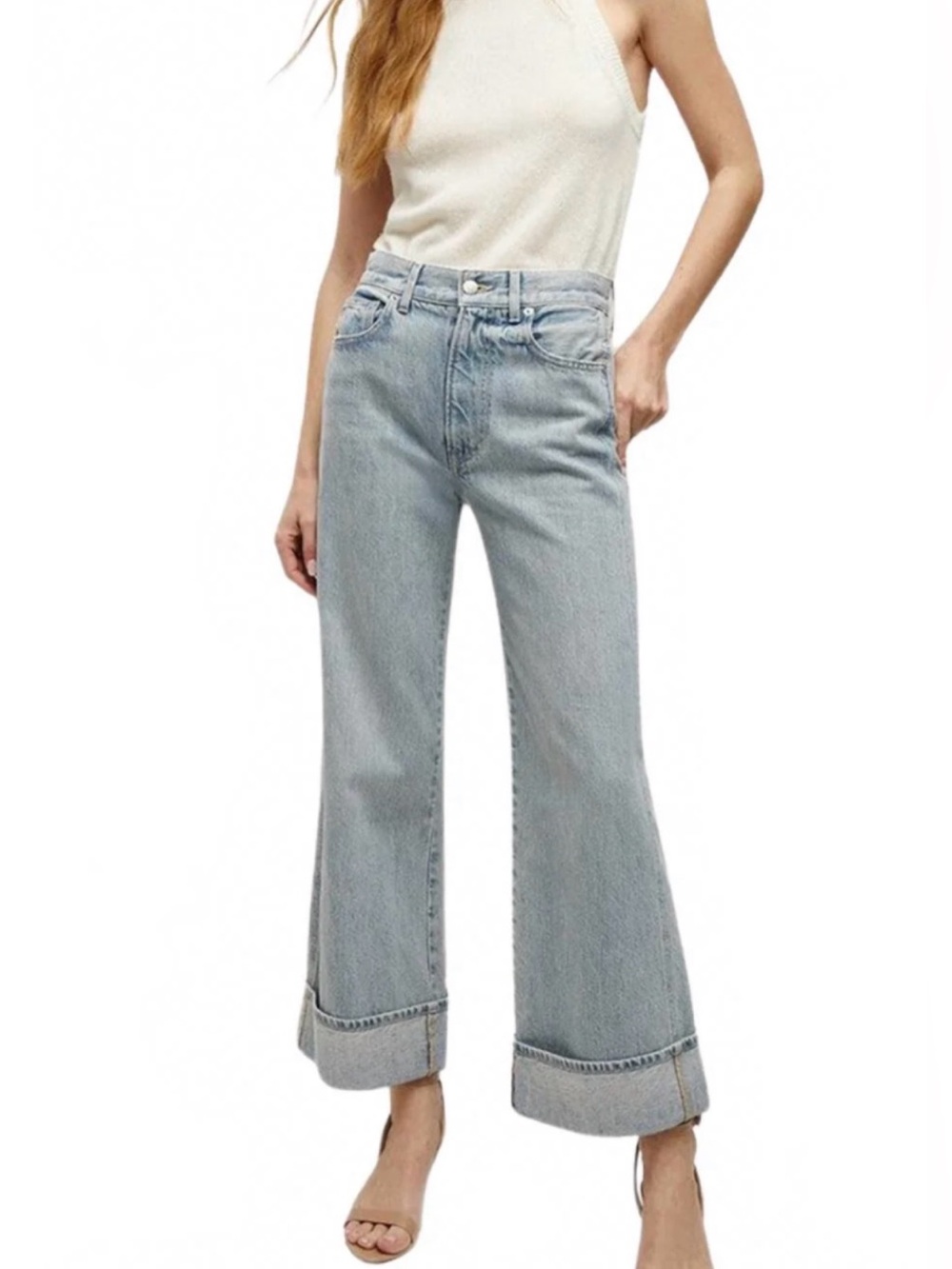 Veronica Beard Taylor Cuffed Wide Leg Jean In Airway Cloud Size 27